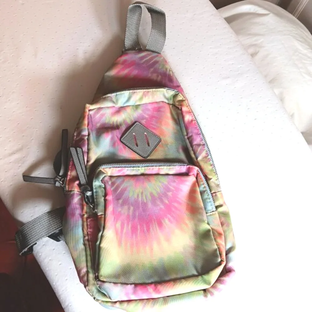 Rainbow Tie-Dye Slingback Bag Colorful Travel Backpack - Picture 2 of 16